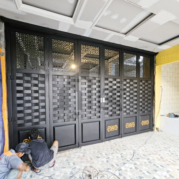Pintu lipat laser cutting dan railing kaca bogor jawa barat