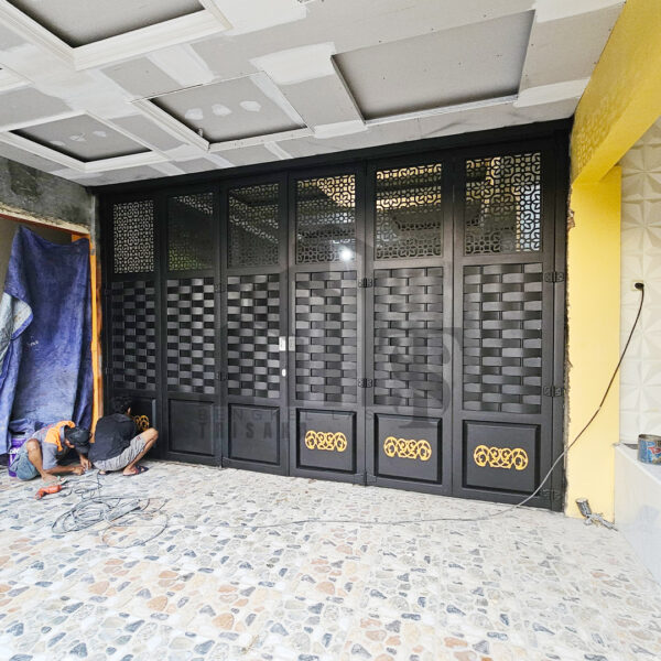 Pintu lipat laser cutting dan railing kaca bogor jawa barat